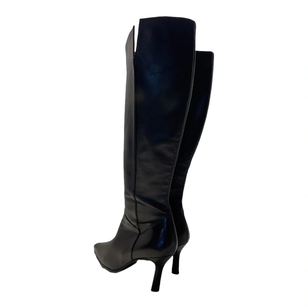 STUART WEITZMAN | Black Leather Square Toe High Heel At The Knee Boots 8 B